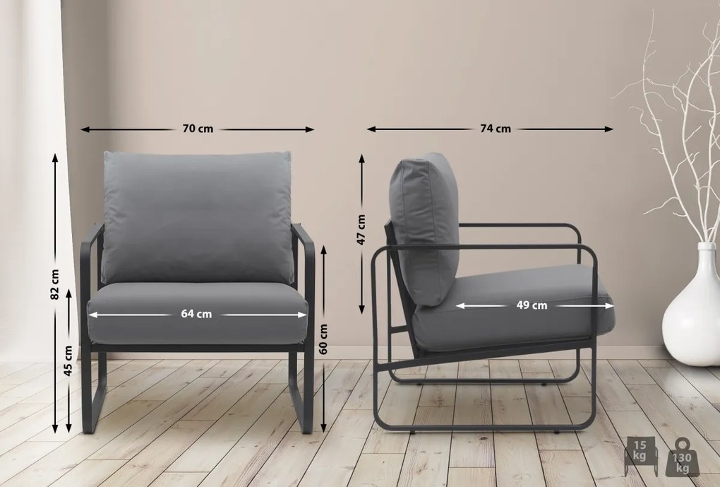 Design-Shop Kreslo Manea - koženka / kov - Sivá