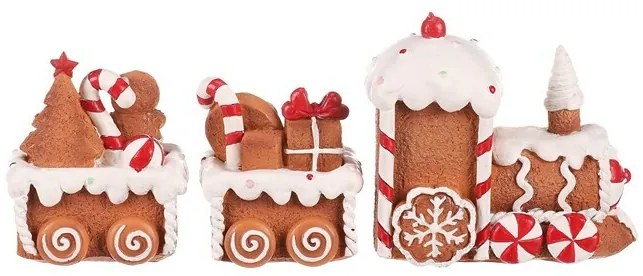 Vianočná dekorácia Perníkový vláčik s dvoma vagónikmi, polyresin