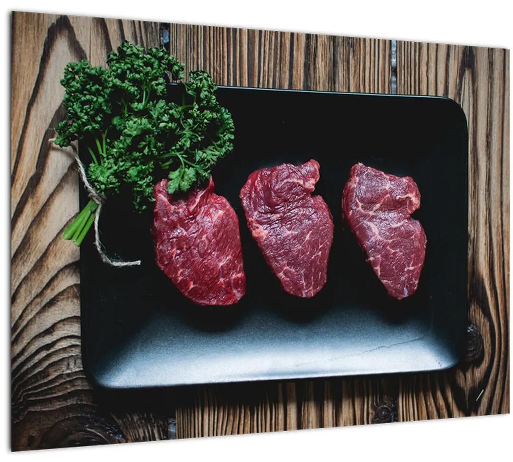 Sklenený obraz mäsa na tanieri (70x50 cm)
