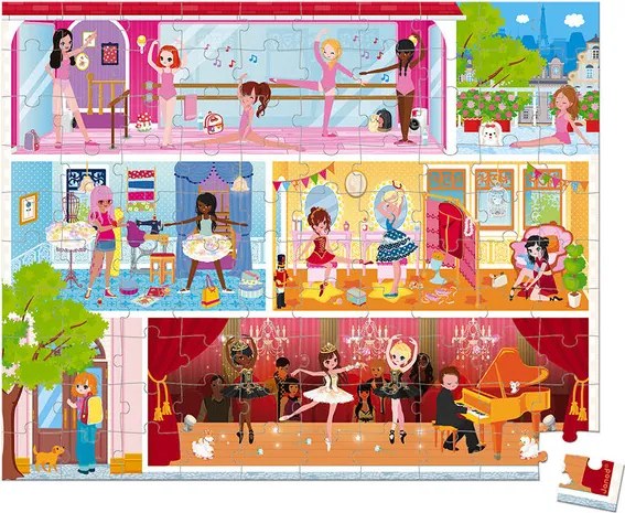 Janod Puzzle v kufríku 100ks: Škola baletu