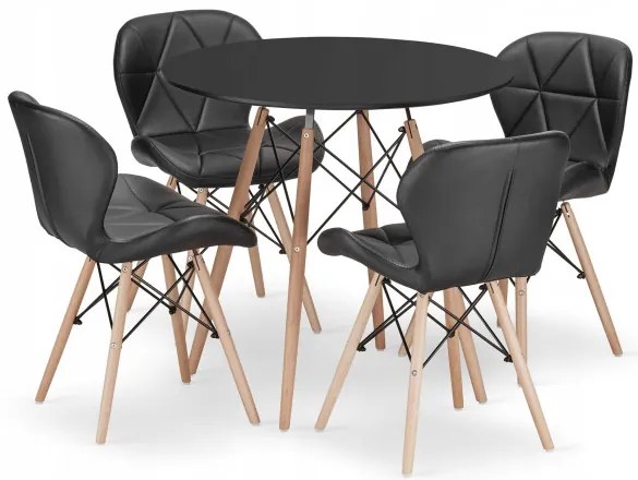 Jedálenský stôl TODI čierny 80 cm so štyrmi stoličkami LAGO čierne, ekokoža