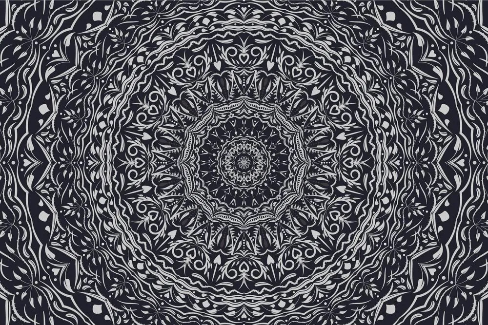 Tapeta Mandala vo vintage štýle v čiernobielom