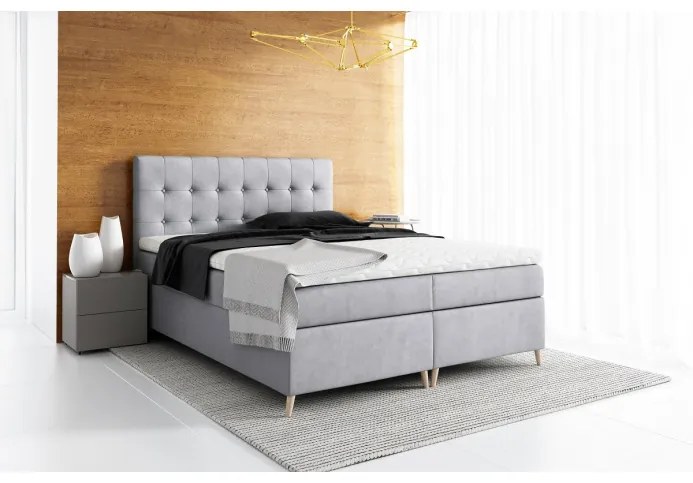 Elegantní čalouněná postel Komala s úložným prostorem středně šedá 200 x 200 + topper zdarma