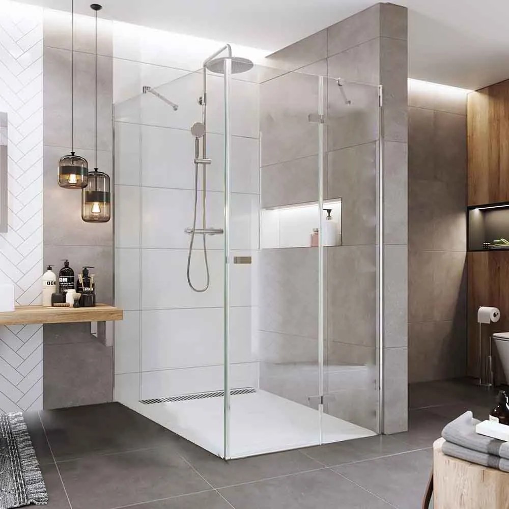 Mereo Mereo, Novea spechový kút, obdĺžnik, pravé dvere a pevný diel, chróm ALU, sklo Číre, MER-CK10117ZP