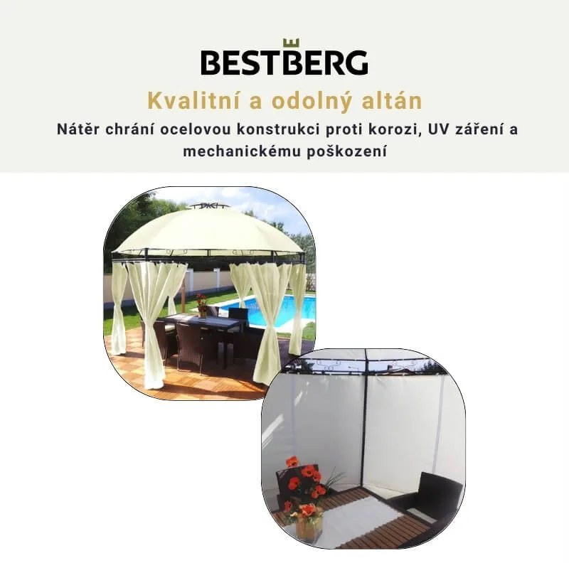 Záhradný altán s LED solárnym osvetlením BestBerg BBGG-21 / 350 x 274 cm / béžová