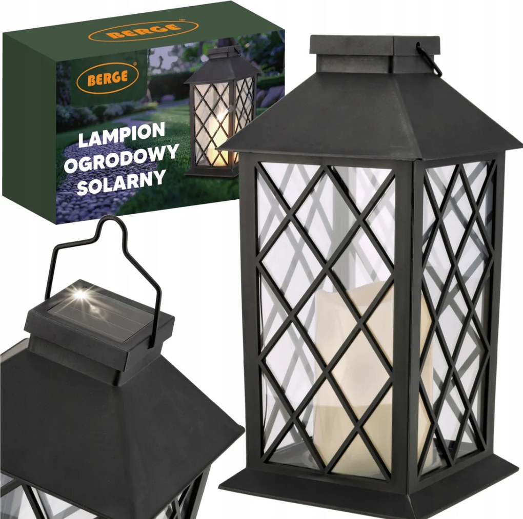 BERGE LED solárny záhradný lampáš svietidlo čierna 2V 35MA