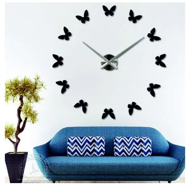 Nástenné hodiny moderne hodiny na stenu luxus hodiny vyrobené z plastu MOTYLOVO 12S001-3D Wall Clock HEU+