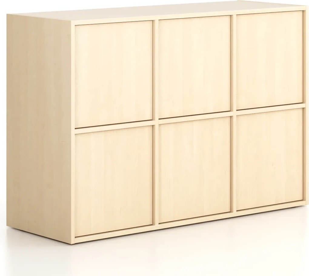Kancelárska skriňa FRAME, nízka, 6x dvere, 1299 x 450 x 881 mm, PUSH-lock, breza