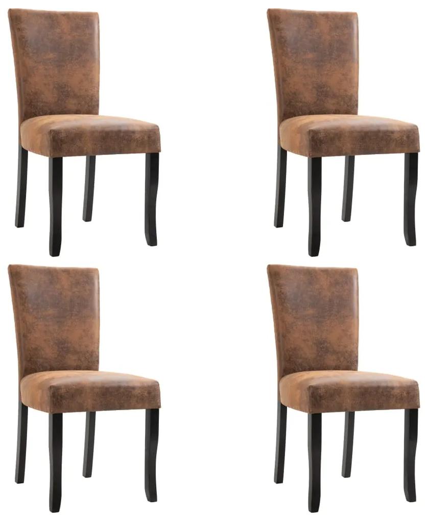 vidaXL Jedálenské stoličky 4 ks, hnedé, umelý semiš