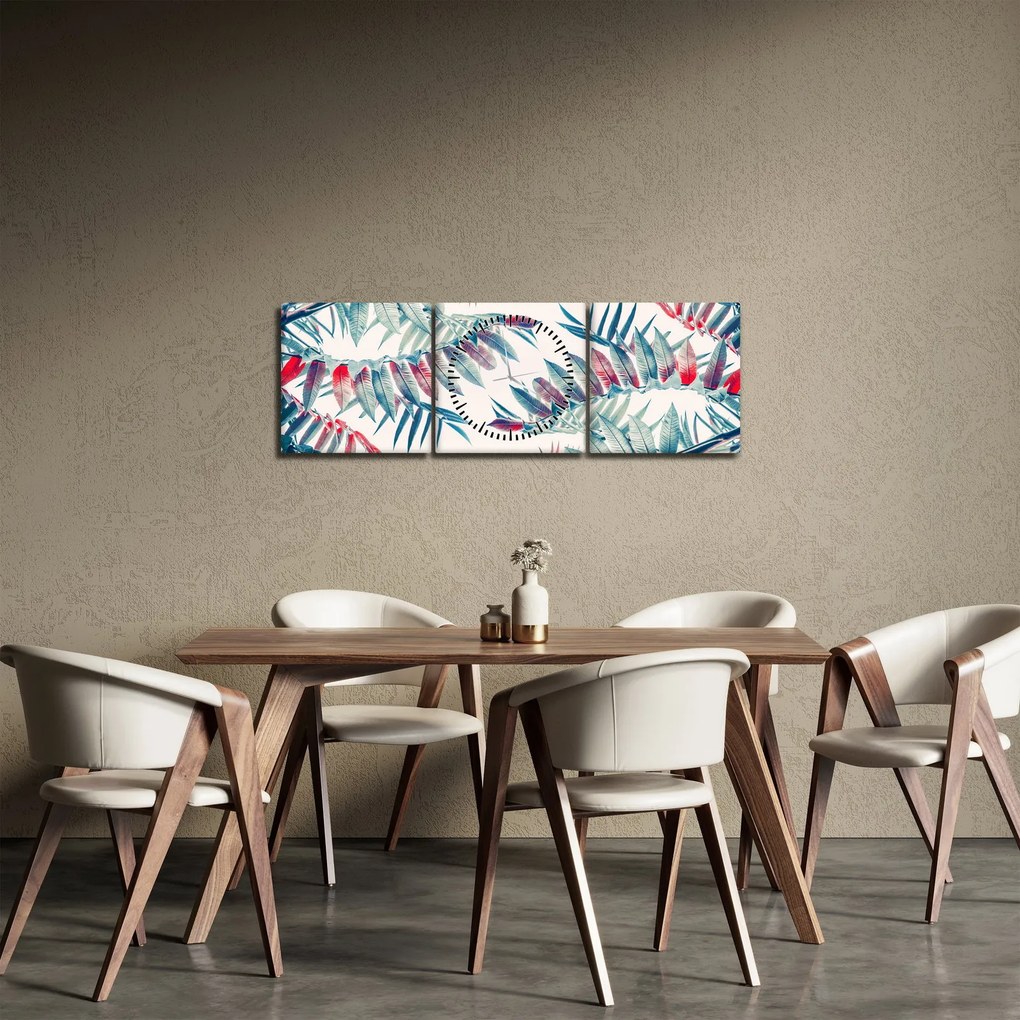 Obraz - Tropické listy (s hodinami) (90x30 cm)