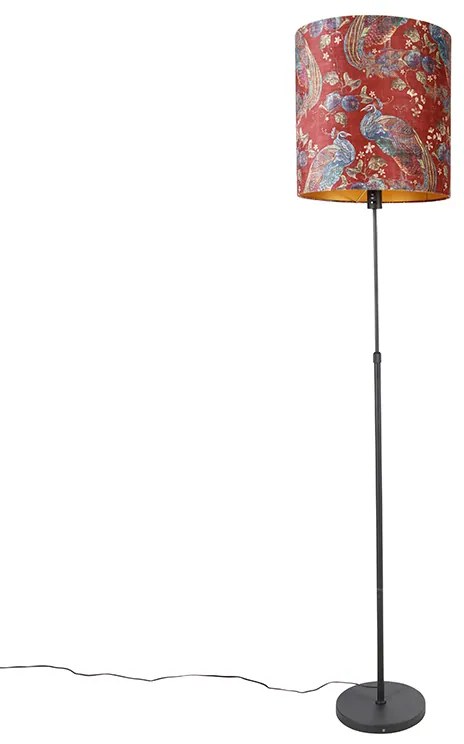 Stojaca lampa čierna tienidlo s motívom páva červené 40 cm - Parte