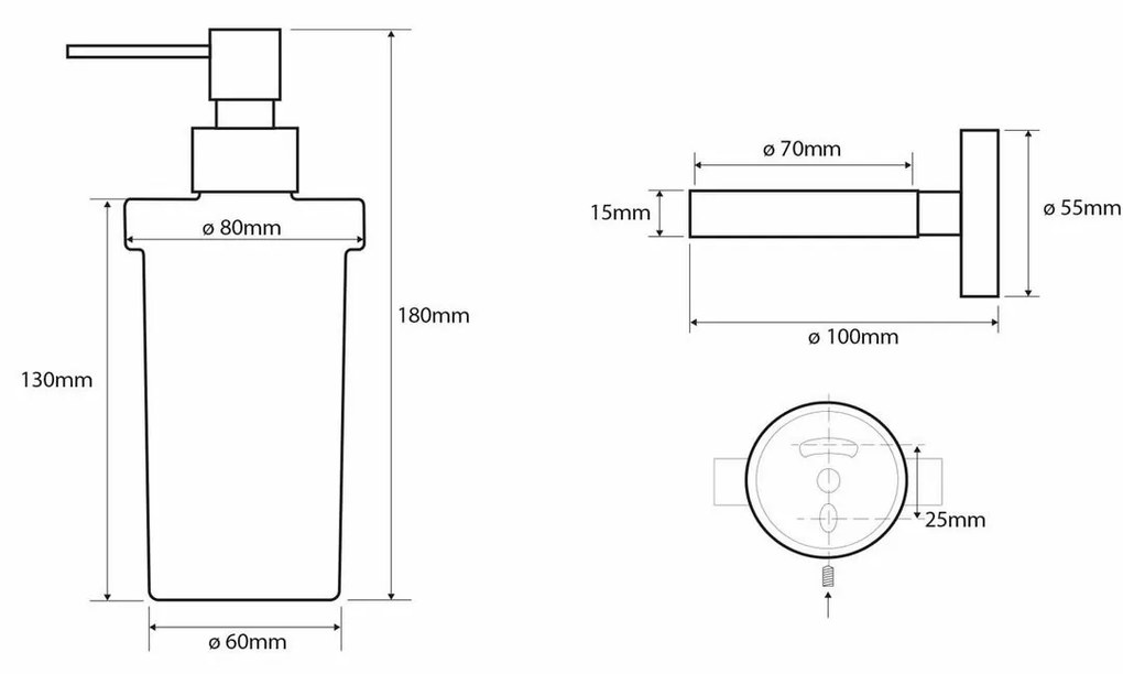 Sapho XR101W X-Round White dávkovač mydla 230 ml, mliečne sklo/biela
