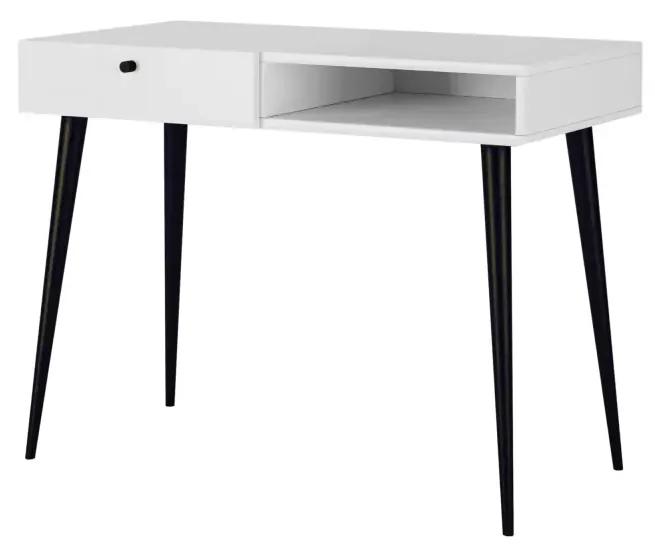 Písací stôl PETROF 1Z Alpská biela - čierne nožičky, orientácia pravá