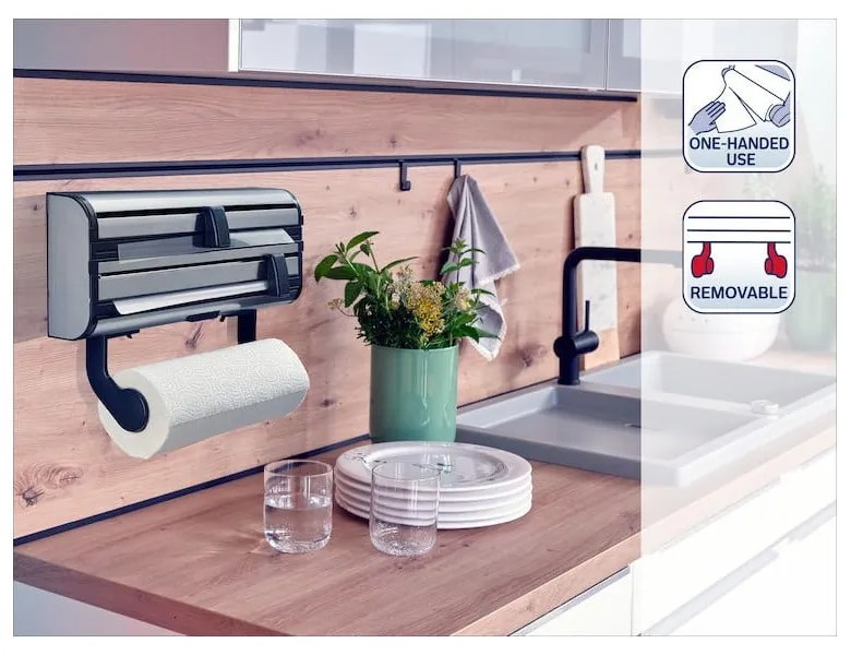 Nástenný kovový držiak na fólie a papierové utierky v striebornej farbe Parat Royal – LEIFHEIT