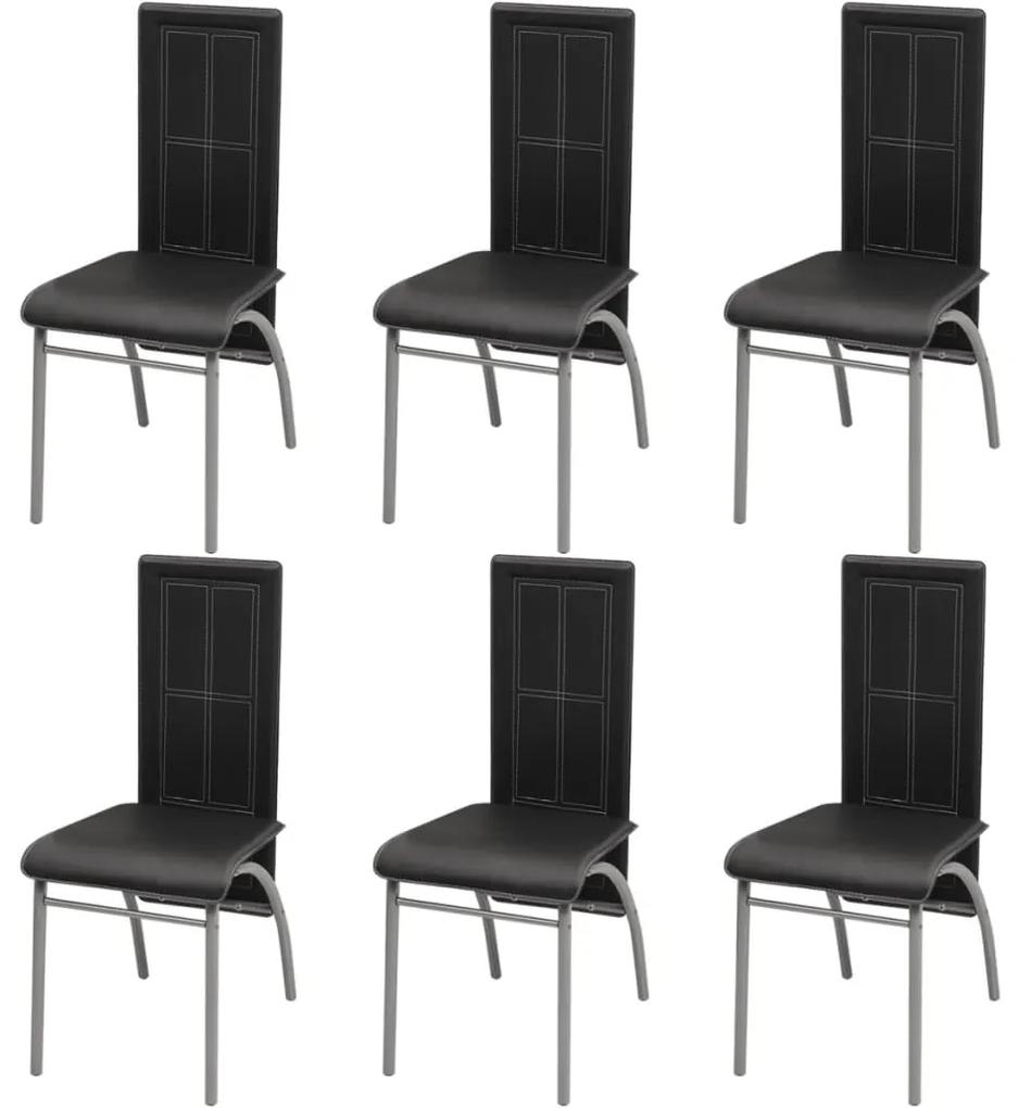 Jedálenské stoličky 6 ks, čierne, umelá koža