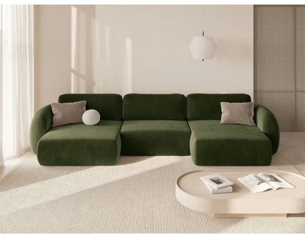 Zelená zamatová rozkladacia/s úložným priestorom rohová pohovka (do tvaru "U") Tonale – Cosmopolitan Design