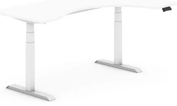 Výškovo nastaviteľný stôl, ergonomický pravý, 1800 x 1200 mm, biela