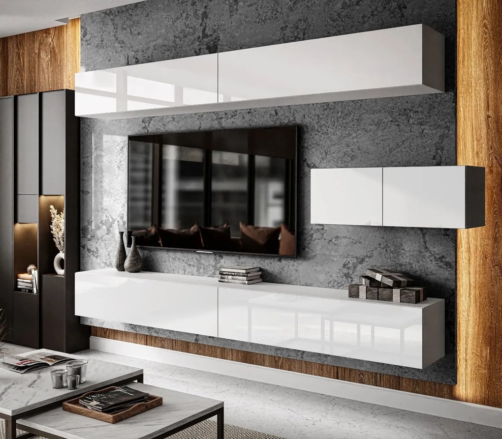 OBÝVACIA STENA ELEGANTE V BIELY LESK LED