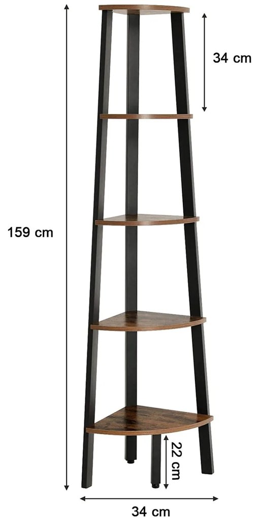 Rohový regál TAYLOR 5 políc 159x34 cm, rustikálne hnedý