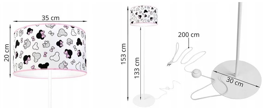 Detská stojacia lampa Minnie, 1x textilné tienidlo so vzorom, o