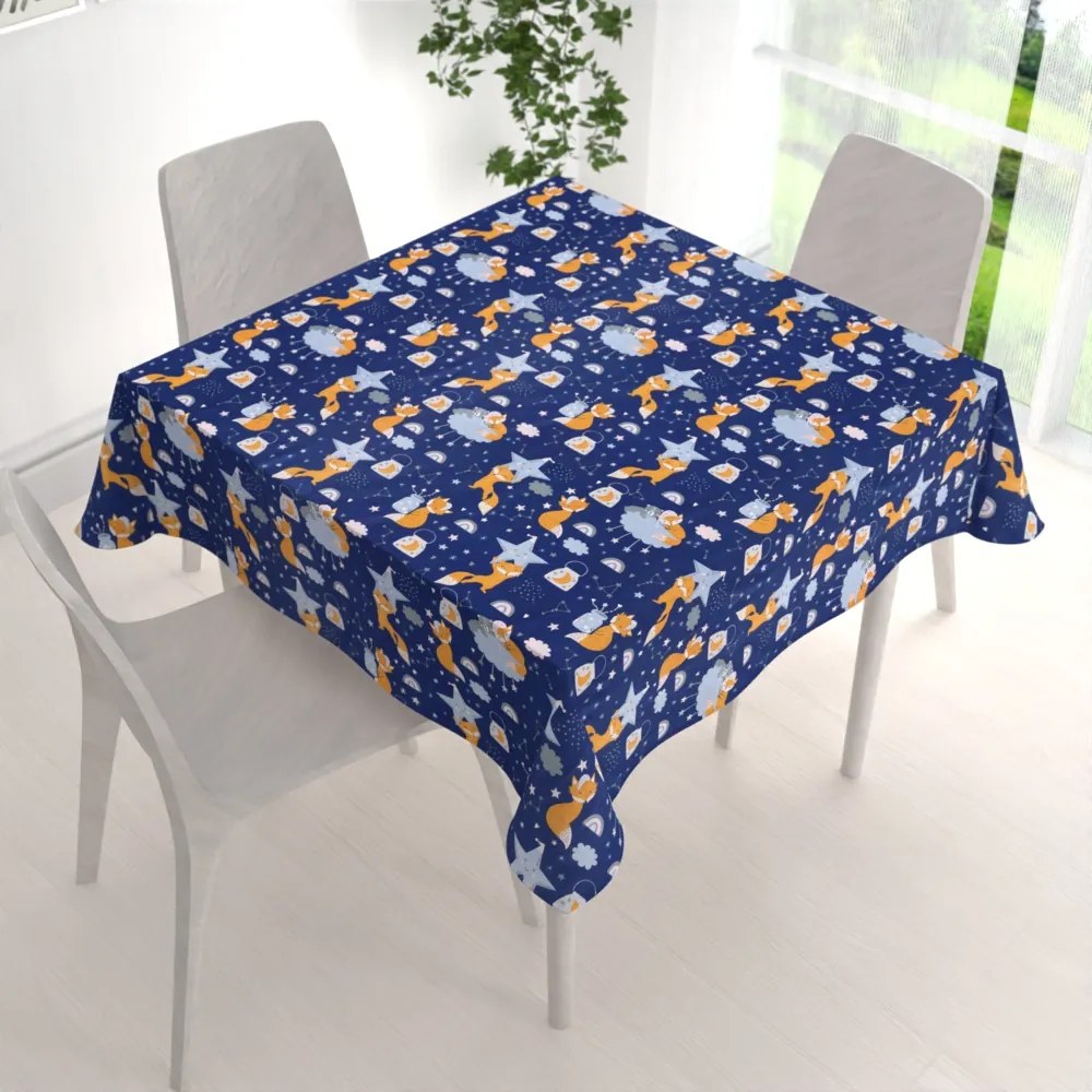 Biante Detský bavlnený štvorcový obrus Sandra SA-281 Líšky na večernej oblohe 110x110 cm