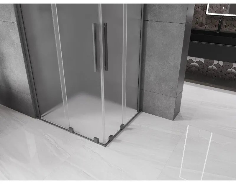 Mexen Velar Duo, sprchový kút s posuvnými dverami 90 x 80 cm, 8mm sklo námraza, brúsený grafit, 871-090-080-32-95