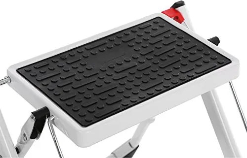 Rebrík s 2 schodíkmi, oceľový, skladací, nosnosť do 150 kg, biely