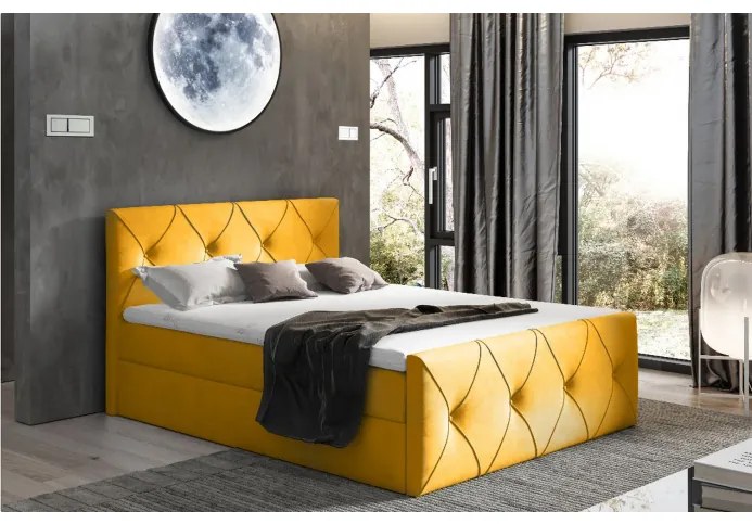 Kontinentálna posteľ 120x200 CARMEN LUX - žltá + topper ZDARMA