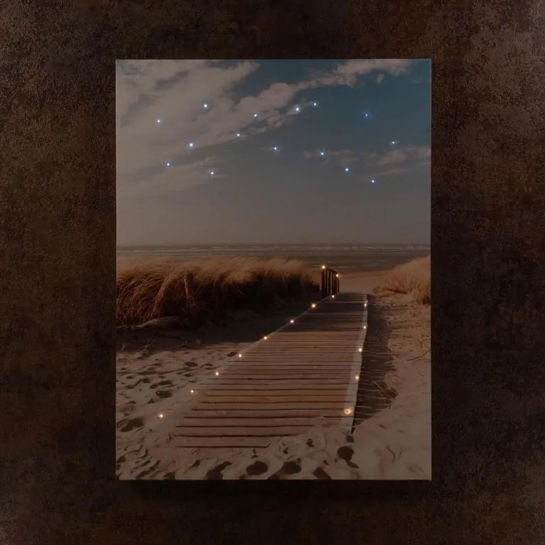 Nexos 74518 Nástenná maľba piesočná cesta na pláž, 30 LED, 30 x 40 cm