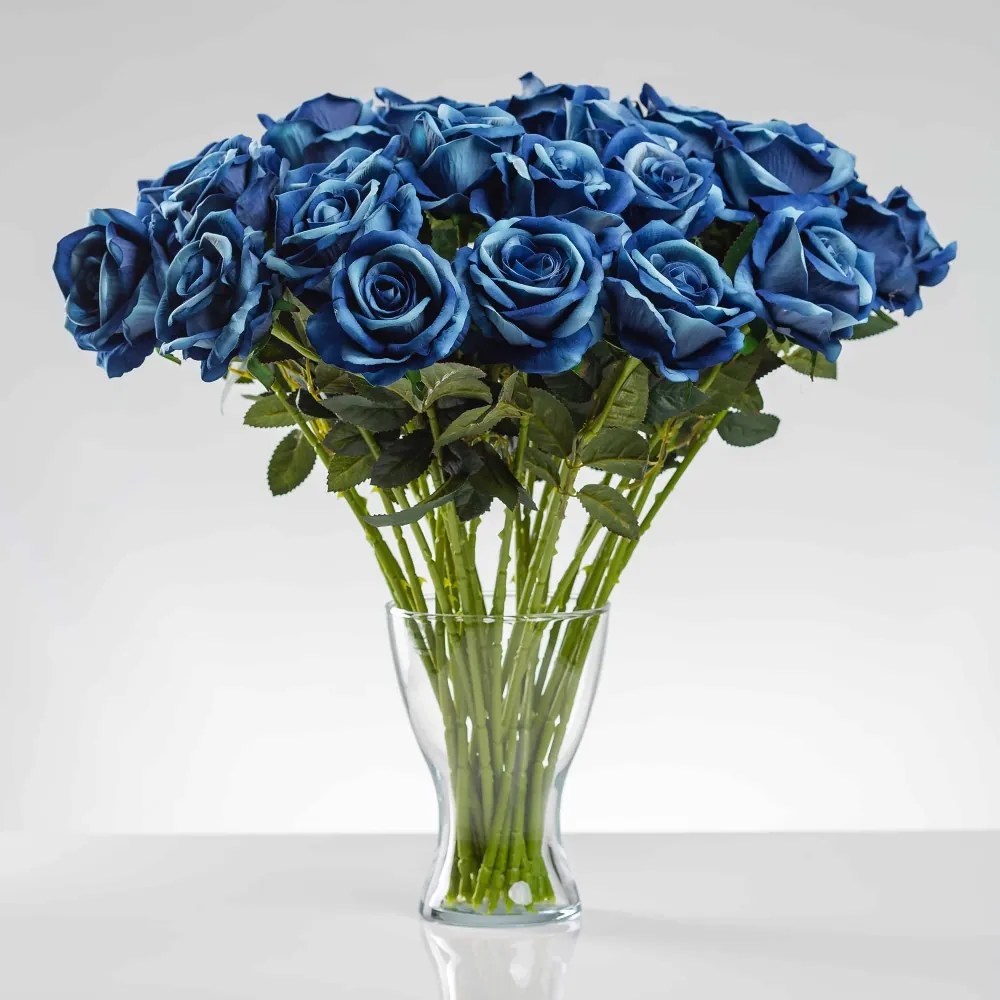 Umelá zamatová ruža ŽANETA modrá. Cena uvedená za 1 kus.