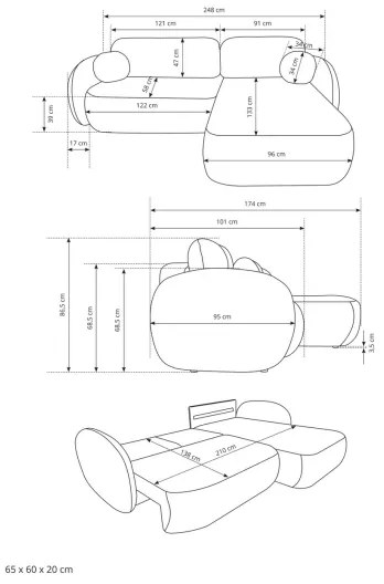 Rohová rozkladacia sedacia súprava s úložným priestorom do tvaru L OLBIA ľavá béžová