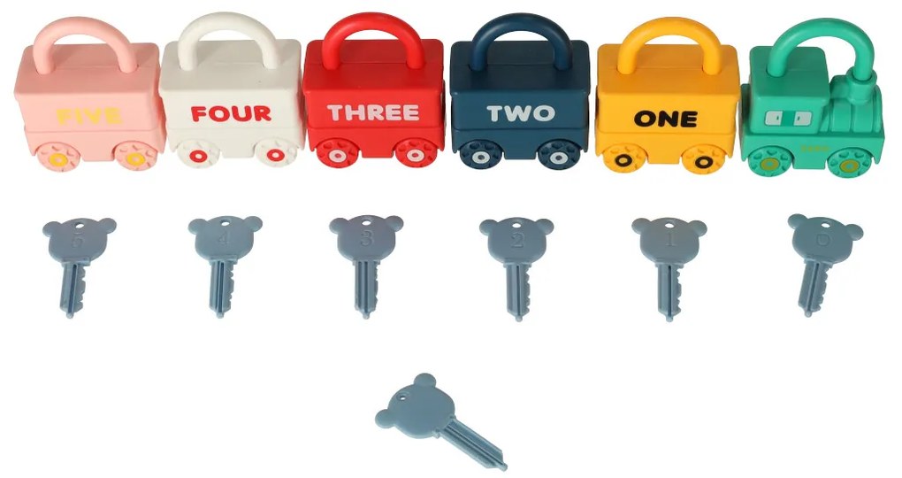 KIK Montessori senzorická hračka: 6 autíčok s visiacimi zámkami – učí farby a čísla 18m+