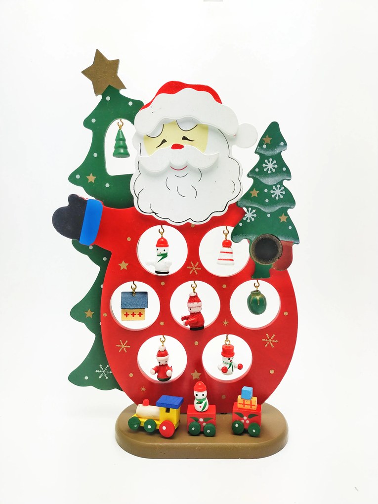 Drevená vianočná ozdoba, Santa Claus so závesnými postavičkami, 16x26cm