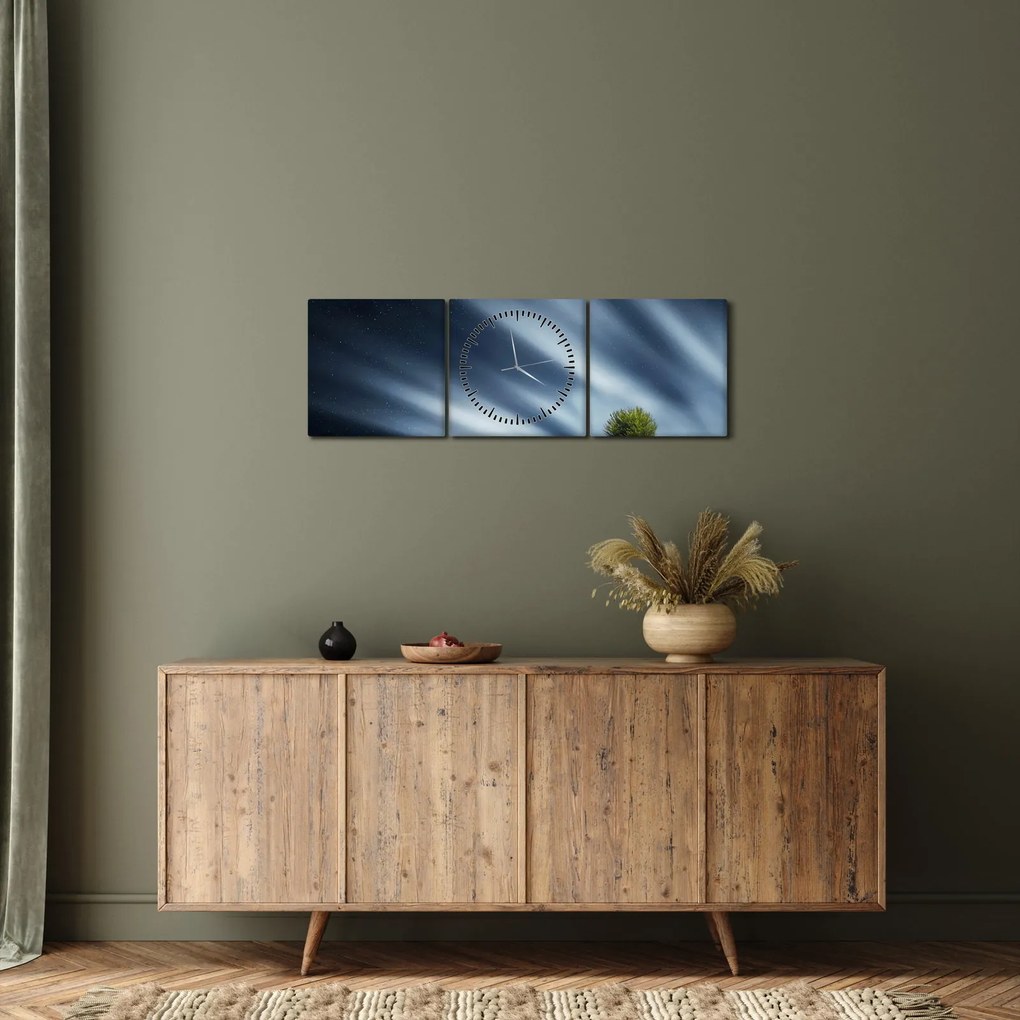 Obraz polárna žiara nad vresoviskom (s hodinami) (90x30 cm)