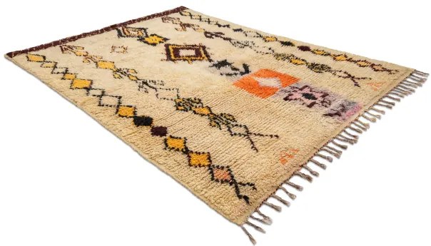 Ručne tkaný vlnený koberec BERBER BJ1005 Boujaad berber Boho, béžový / žltý