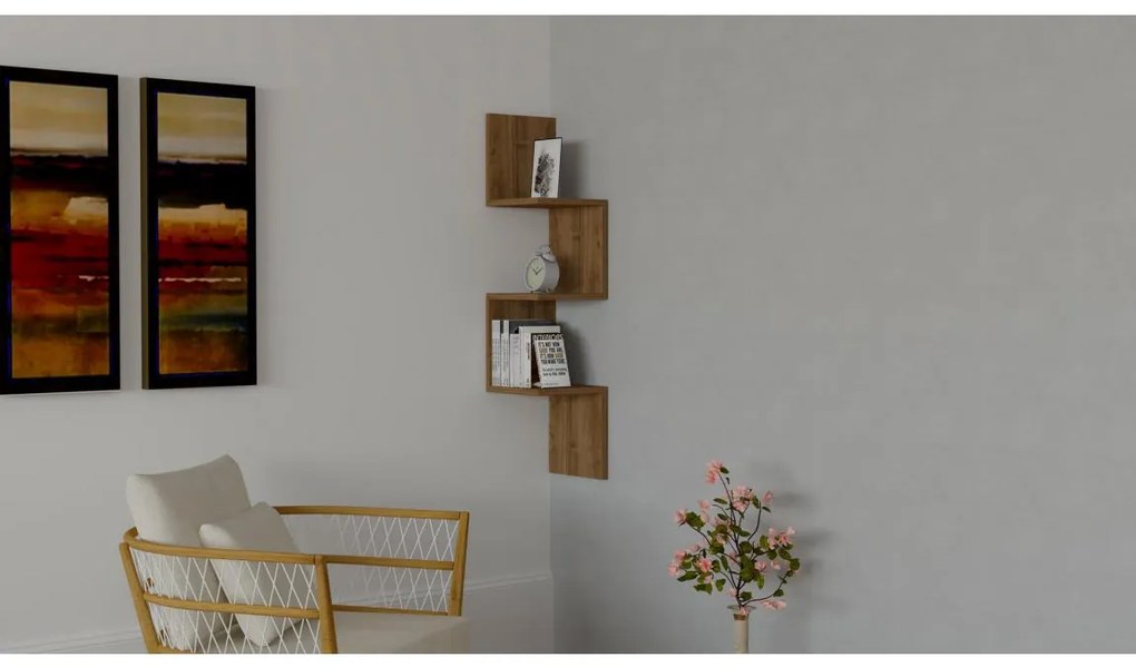 Rohová nástenná polica ZIKZAK 105,5x25 cm hnedá