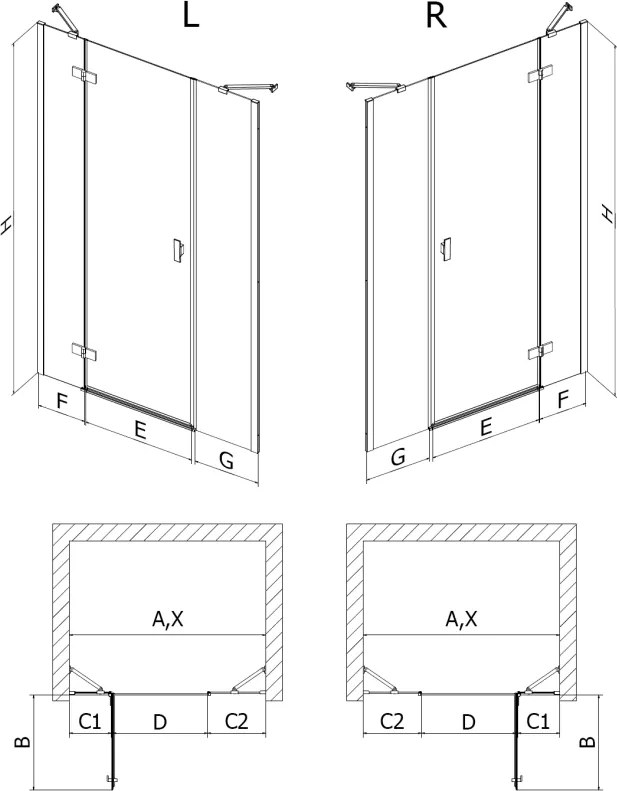 Mexen Mist-H, 1-krídlové sprchové dvere ľavé 150 cm, číre sklo, zlatý matný profil, 8A5-150-001-55-00-L