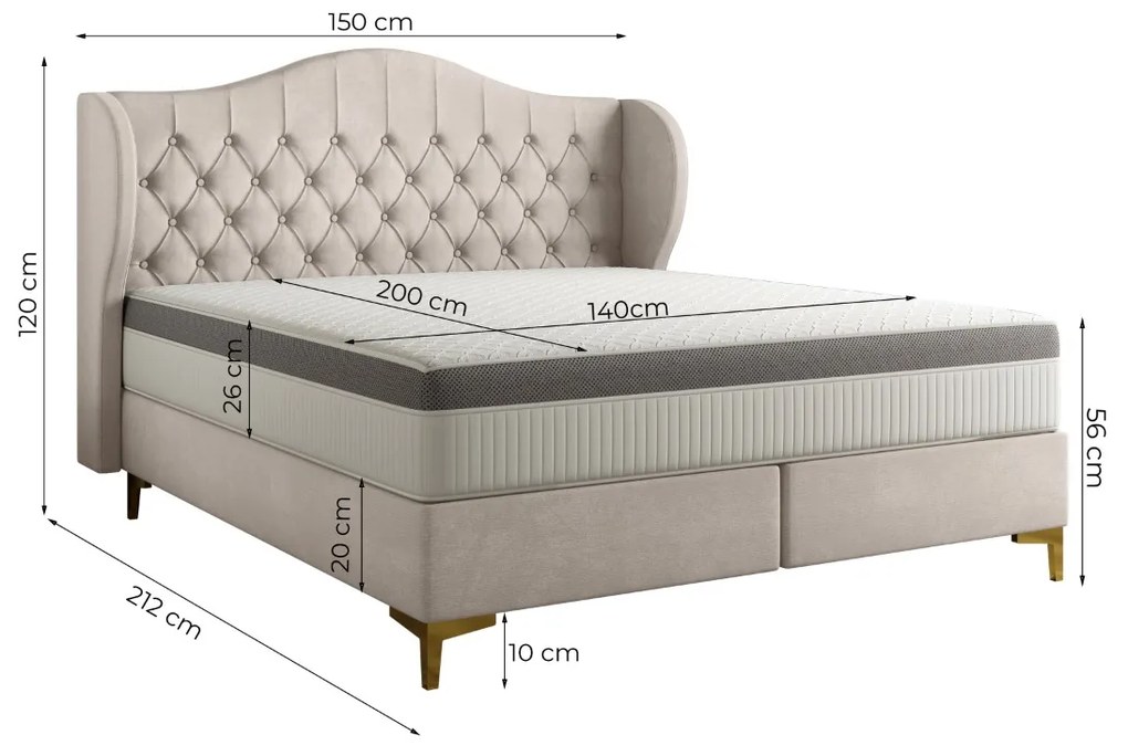 ČALÚNENÁ POSTEĽ MARIETTE 140 x 200 CHESTERFIELD