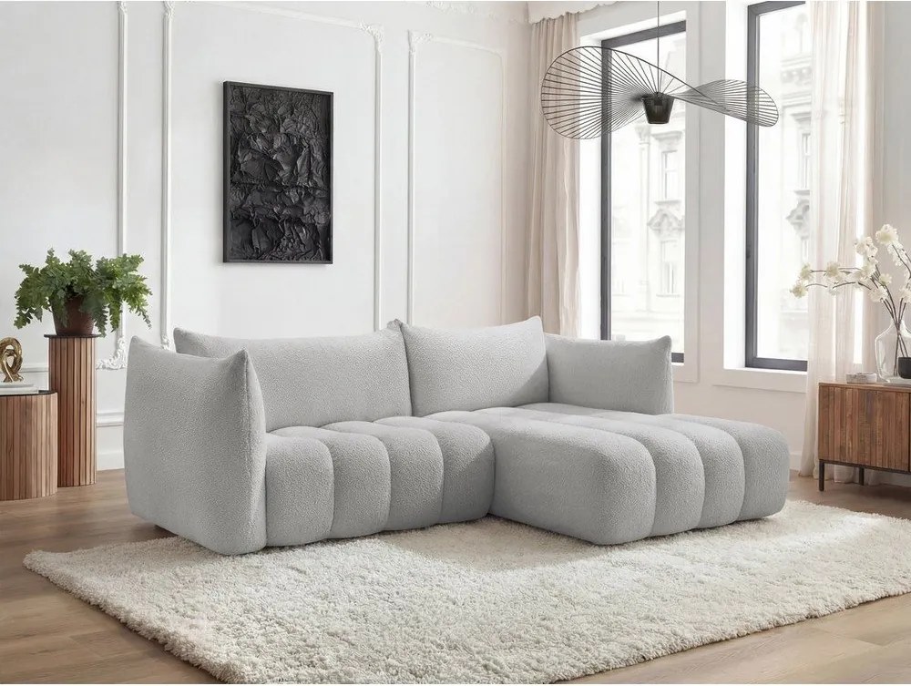 Svetlosivá rohová pohovka z textílie buklé (pravý roh/s leňoškou) Azra – Bobochic Paris