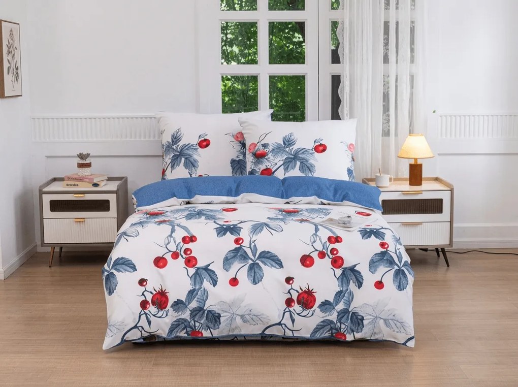 Flanelové obliečky z mikrovlákna BERRY BLOOM bielo-modré Rozmer obliečky: 70 x 90 cm | 140 x 200 cm