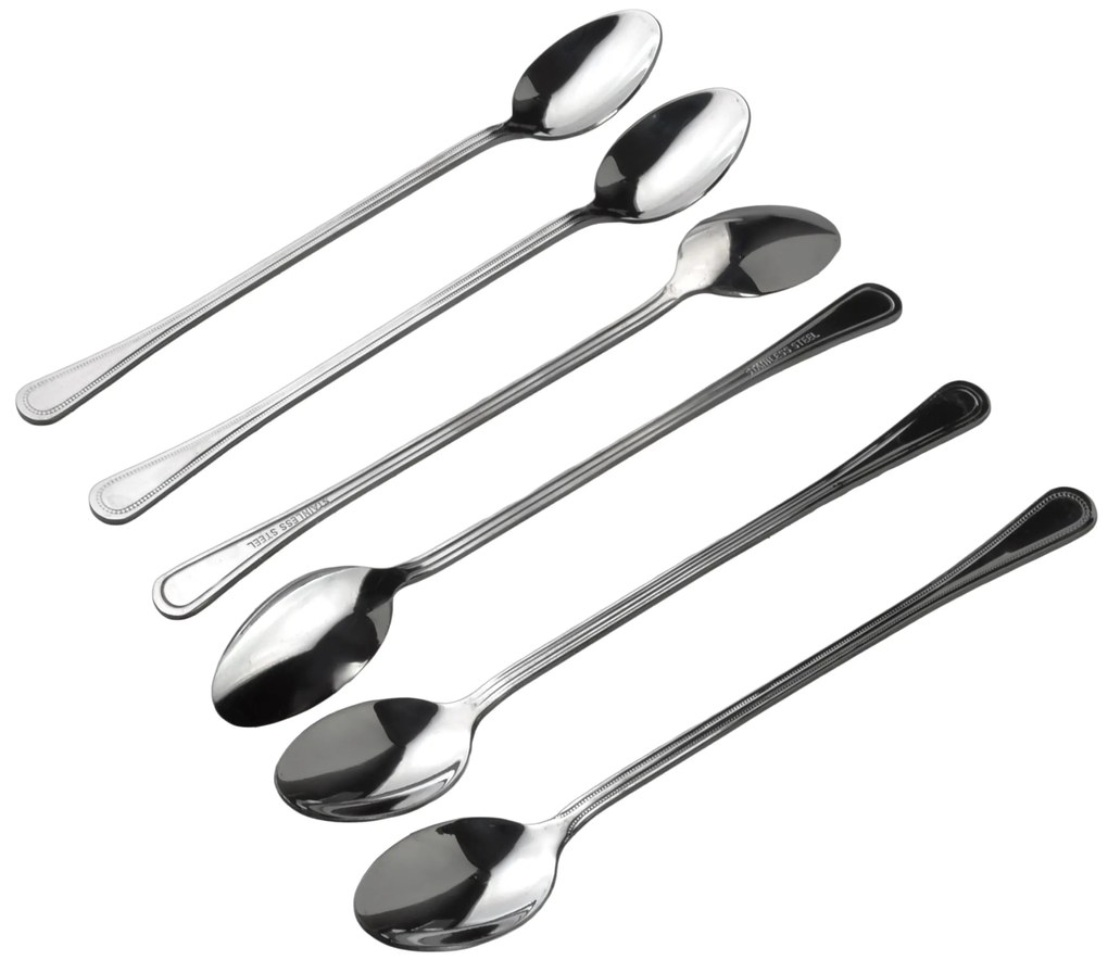 Sada 6 ks lžiček na latté CHAMILE 20 cm stříbrná