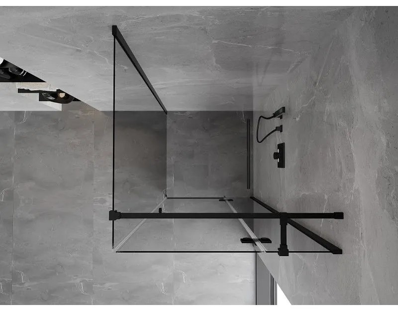 Mexen Mist H T, sprchový kút s výklopnými dverami pravý 75 x 75 cm, číre sklo, čierny profil, 8A5T-075-075-70-00-P