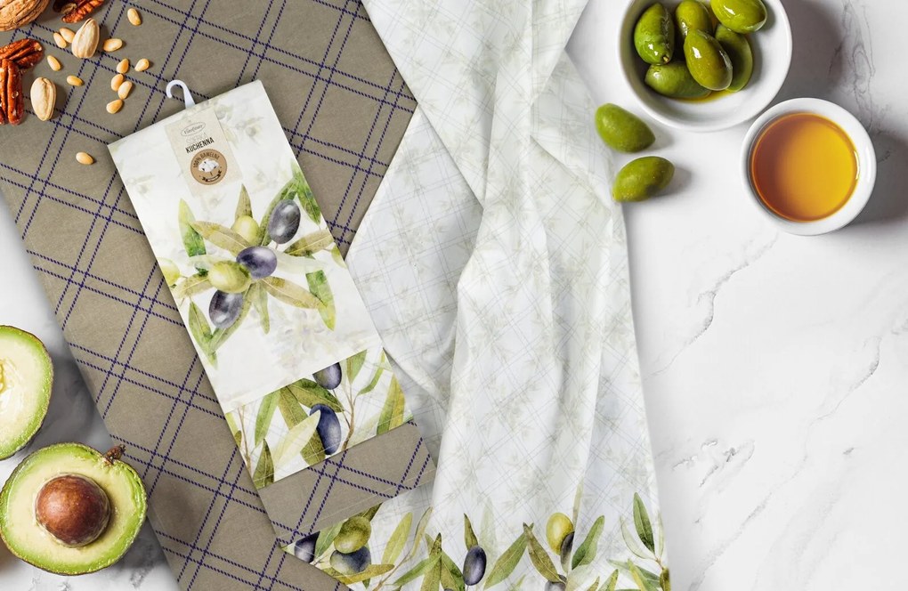 KUCHYNSKÉ UTIERKY OLIVE SADA 9 KS 50X75 CM VZOROVANÉ