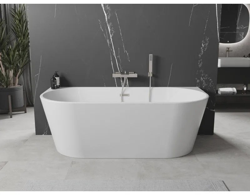 Mexen Oval, voľne stojaca nástenná vaňa 140 x 75 cm, biela, brúsená oceľ prepad, 52671407500-97