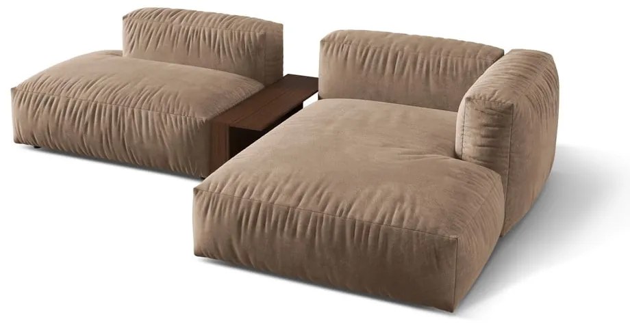 Svetlohnedá zamatová modulárna rohová pohovka (pravý roh/s leňoškou) Martina – Micadoni