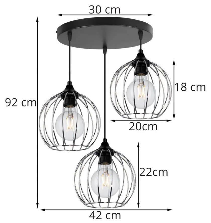 Závesné svietidlo TORONTO, 3x chrómové drôtené tienidlo, O
