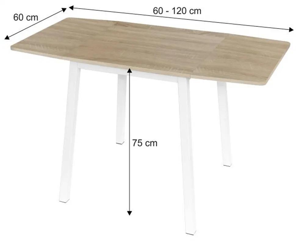 Kondela Jedálenský stôl, MDF fóliovaná/kov, dub sonoma/biela, 60-120x60 cm, MAURO