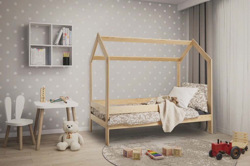 Detská posteľ DOMČEK D3 borovica 80 x 160 cm Rošt: Bez roštu, Matrac: Matrac COCO 10 cm, Úložný box: S bielym úložným boxom
