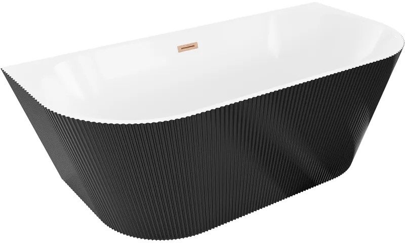 Mexen Oris, voľne stojaca ryhovaná vaňa 170 x 80 cm, biela-čierna, medený matný prepad, 52871708075-65