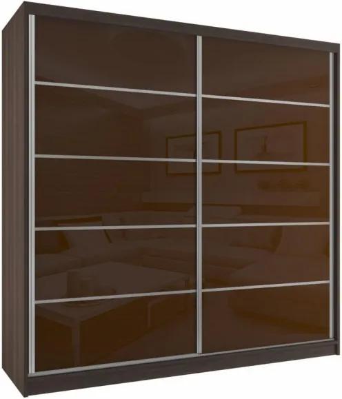 Moderná šatníková skriňa s posuvnými hnedými sklenenými dverami - šírka 133 cm korpus gaštan - S dojezdem